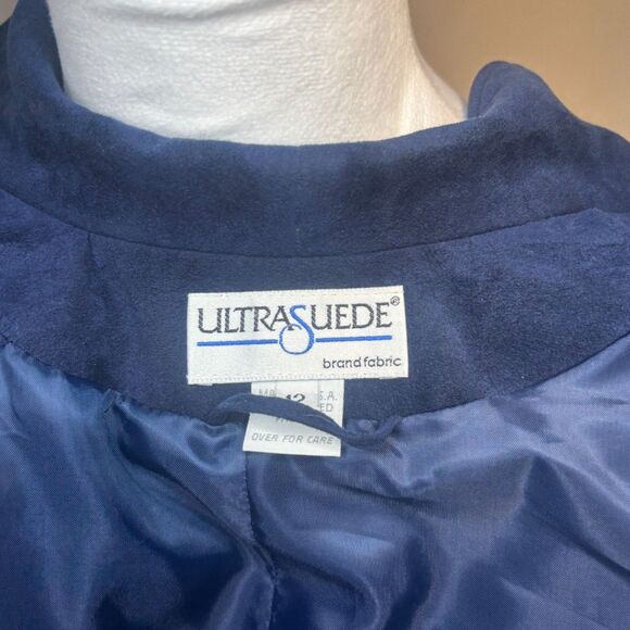 Ultra Suede Blue Leather Colorblock Premium Blazer Jacket Womens Design Comfort - Picture 6 of 6